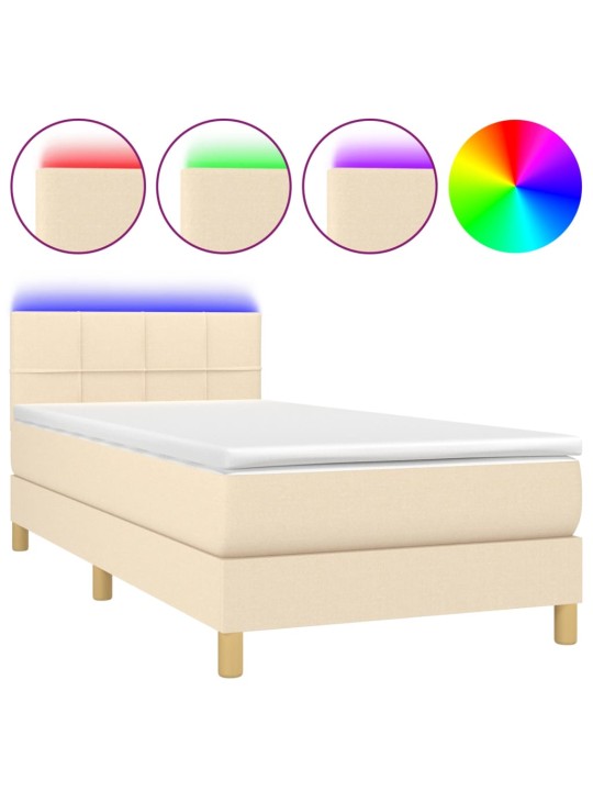 Box spring postel s matrací a LED krémová 100x200 cm textil