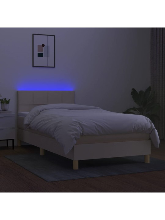 Box spring postel s matrací a LED krémová 100x200 cm textil
