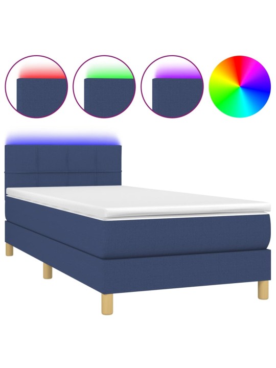 Box spring postel s matrací a LED modrá 100x200 cm textil
