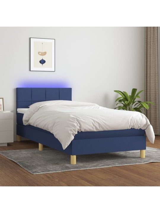 Box spring postel s matrací a LED modrá 100x200 cm textil