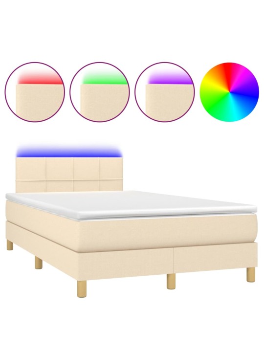 Box spring postel s matrací a led krémová 120 x 200 cm textil