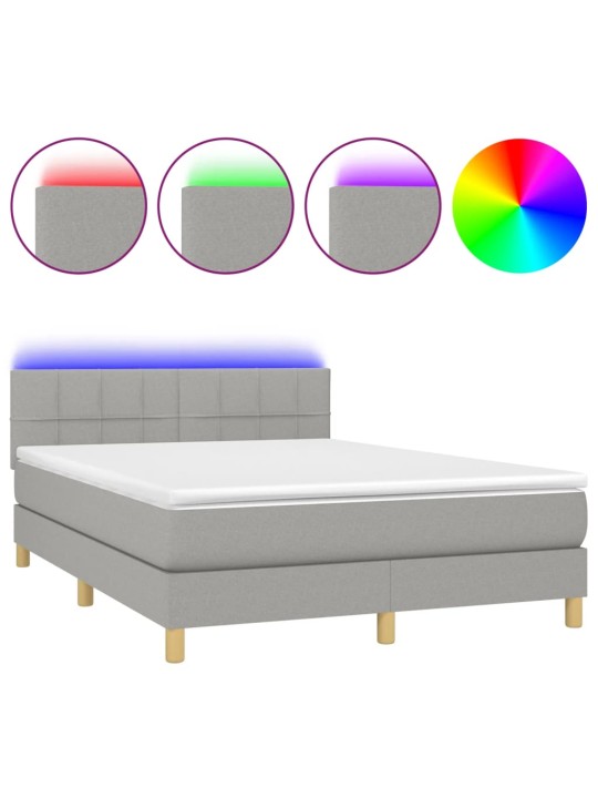 Box spring postel s matrací a LED světle šedá 140x190 cm textil