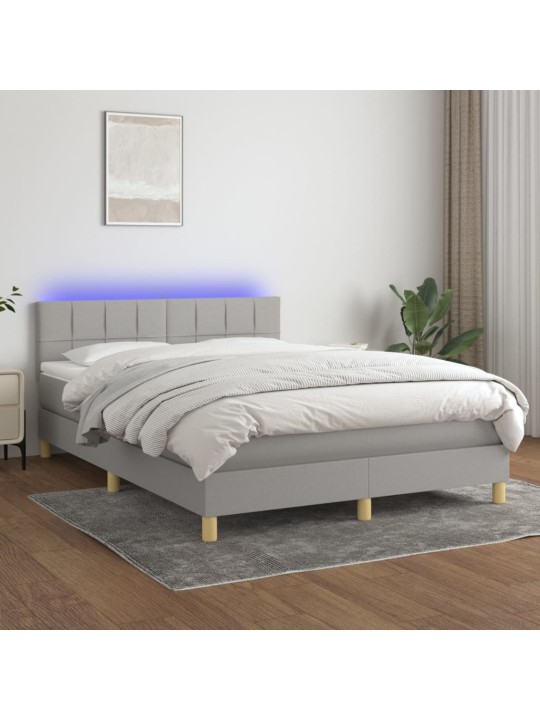 Box spring postel s matrací a LED světle šedá 140x190 cm textil
