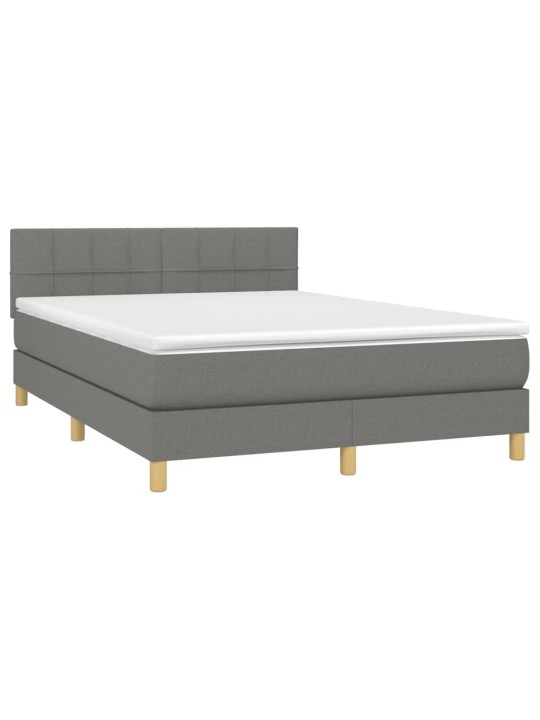Box spring postel s matrací a LED tmavě šedá 140x190 cm textil
