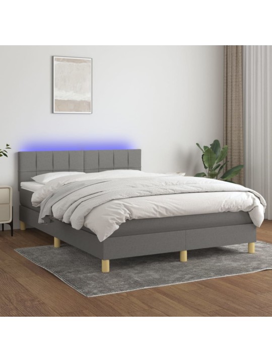 Box spring postel s matrací a LED tmavě šedá 140x190 cm textil