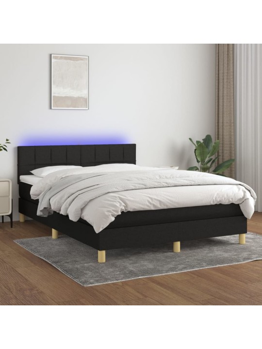 Box spring postel s matrací a LED černá 140x190 cm textil