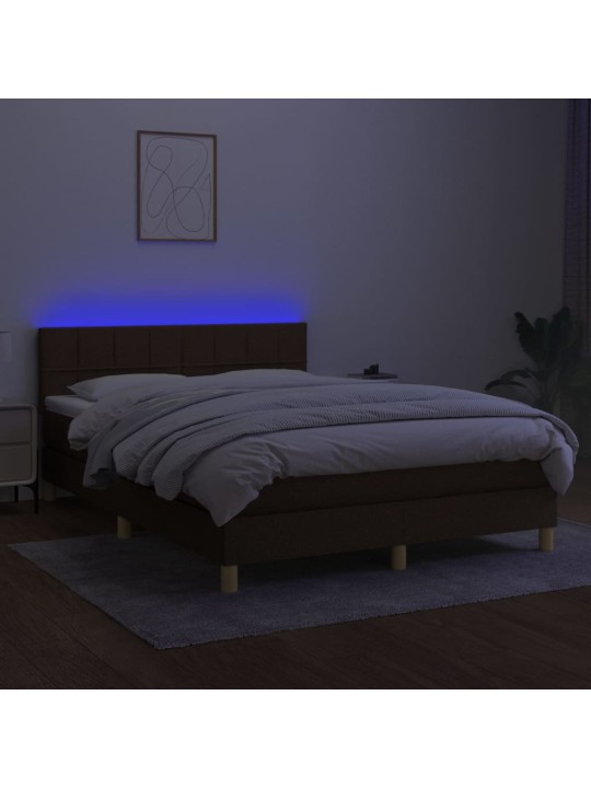 Box spring postel s matrací a led tmavě hnědá 140x190 cm textil