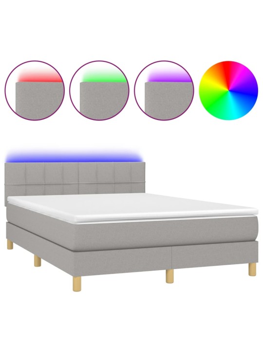Box spring postel s matrací a LED světle šedá 140x200 cm textil