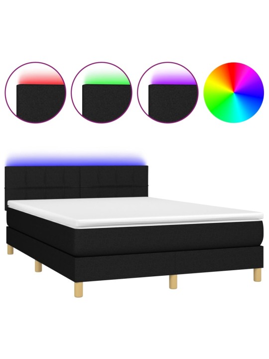 Box spring postel s matrací a LED černá 140x200 cm textil