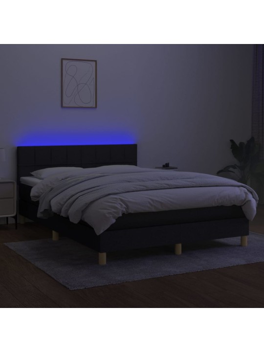 Box spring postel s matrací a LED černá 140x200 cm textil