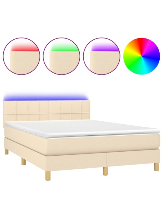 Box spring postel s matrací a LED krémová 140x200 cm textil