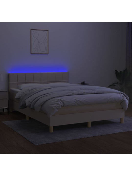 Box spring postel s matrací a LED krémová 140x200 cm textil