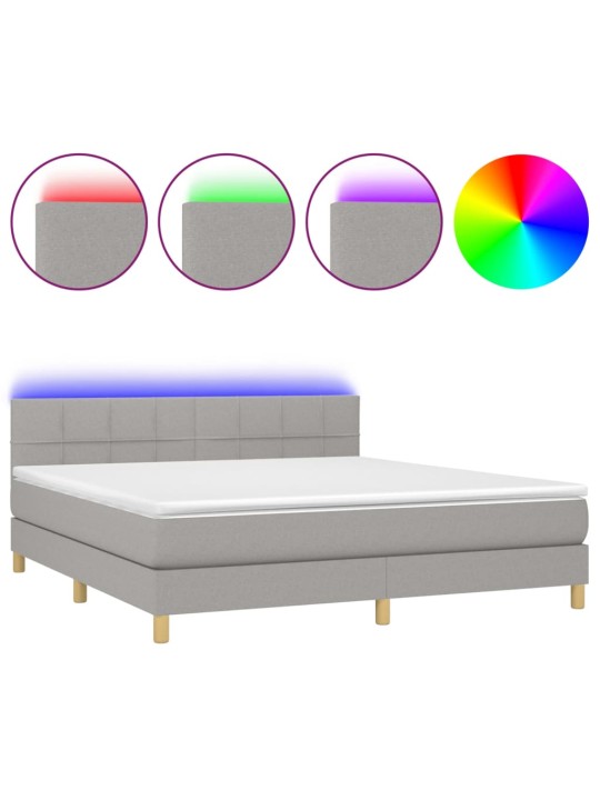 Box spring postel s matrací a LED světle šedá 160x200 cm textil