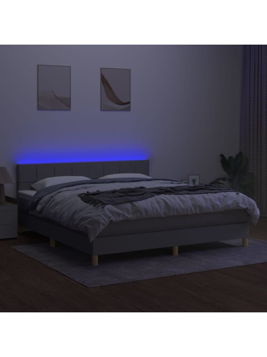 Box spring postel s matrací a LED světle šedá 160x200 cm textil