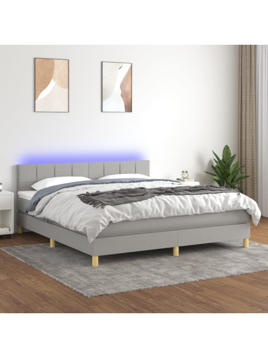 Box spring postel s matrací a LED světle šedá 160x200 cm textil