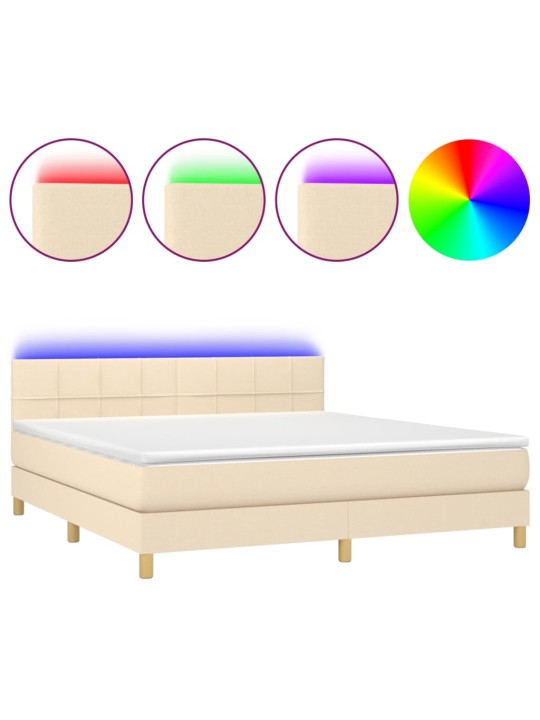 Box spring postel s matrací a LED krémová 180x200 cm textil