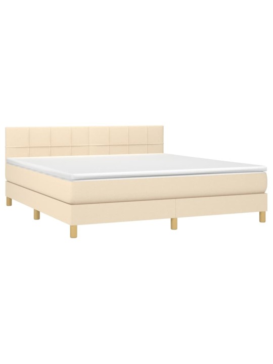 Box spring postel s matrací a LED krémová 180x200 cm textil