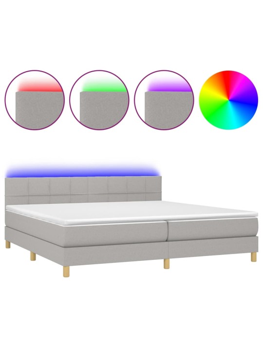 Box spring postel s matrací a LED světle šedá 200x200 cm textil