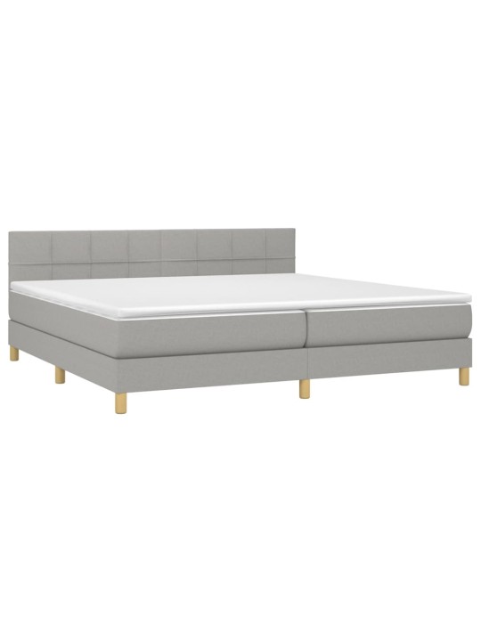 Box spring postel s matrací a LED světle šedá 200x200 cm textil