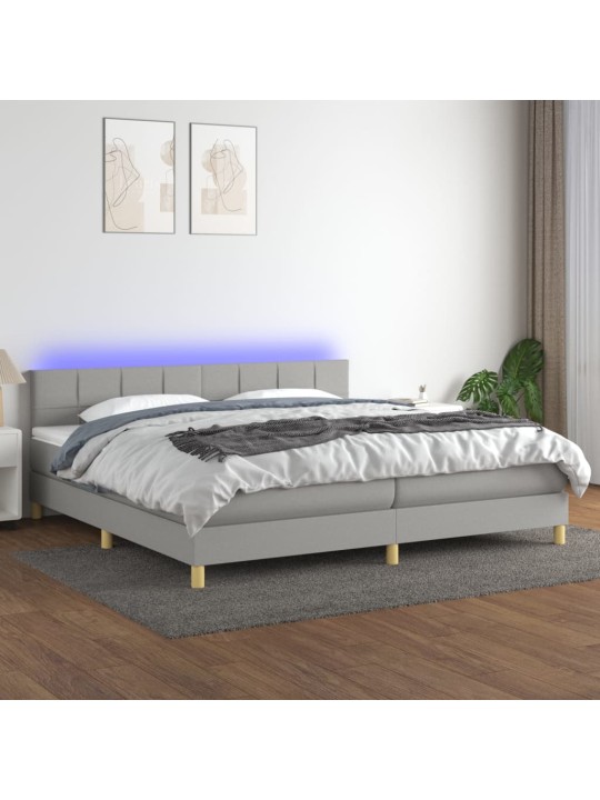 Box spring postel s matrací a LED světle šedá 200x200 cm textil