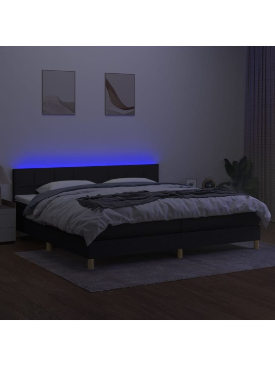 Box spring postel s matrací a LED černá 200x200 cm textil