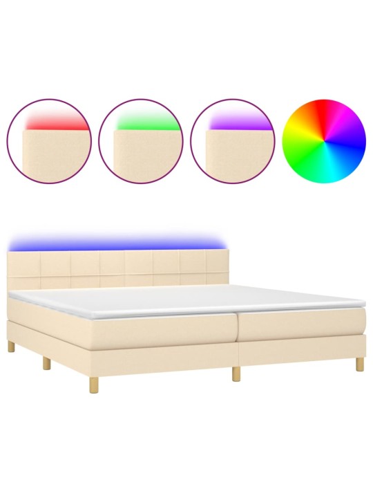 Box spring postel s matrací a LED krémová 200x200 cm textil