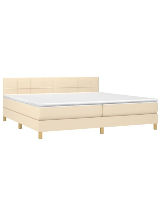 Box spring postel s matrací a LED krémová 200x200 cm textil