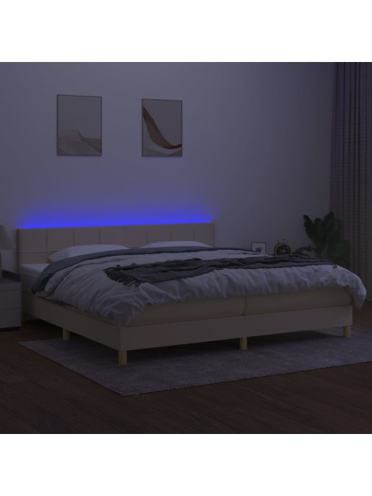 Box spring postel s matrací a LED krémová 200x200 cm textil