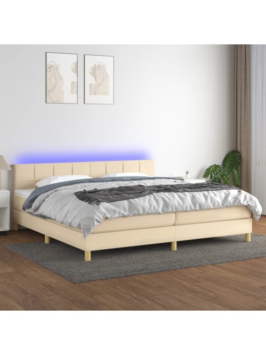 Box spring postel s matrací a LED krémová 200x200 cm textil