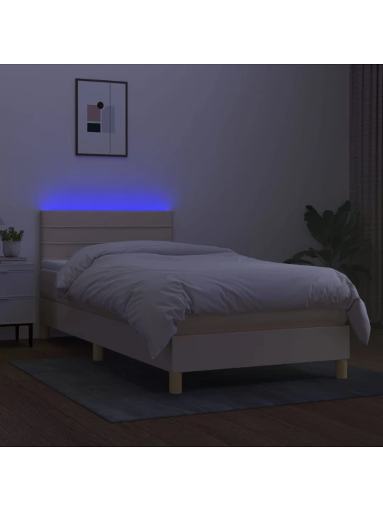 Box spring postel s matrací a LED krémová 80 x 200 cm textil