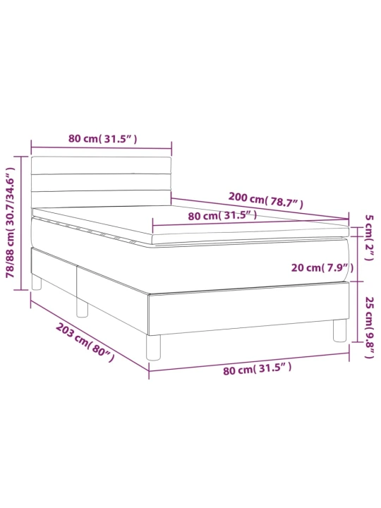 Box spring postel s matrací a LED krémová 80 x 200 cm textil