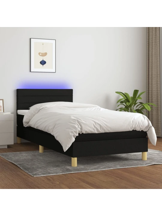 Box spring postel s matrací a LED černá 90x190 cm textil