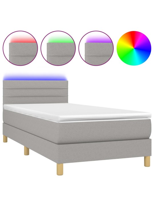 Box spring postel s matrací a LED světle šedá 100x200 cm textil