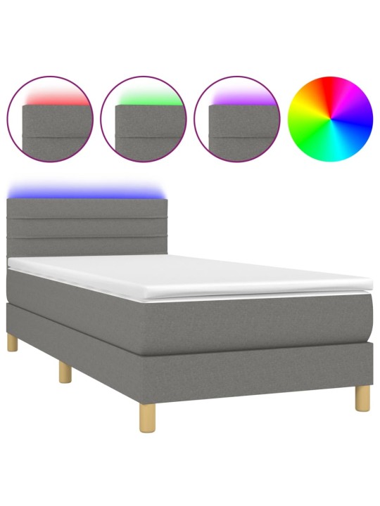 Box spring postel s matrací a LED tmavě šedá 100x200 cm textil