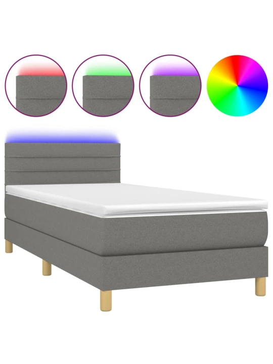 Box spring postel s matrací a LED tmavě šedá 100x200 cm textil