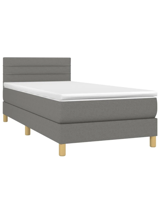 Box spring postel s matrací a LED tmavě šedá 100x200 cm textil