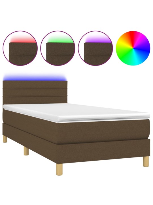 Box spring postel s matrací a LED tmavě hnědá 100x200 cm textil