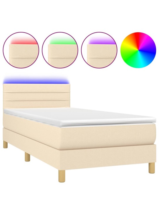 Box spring postel s matrací a LED krémová 100x200 cm textil