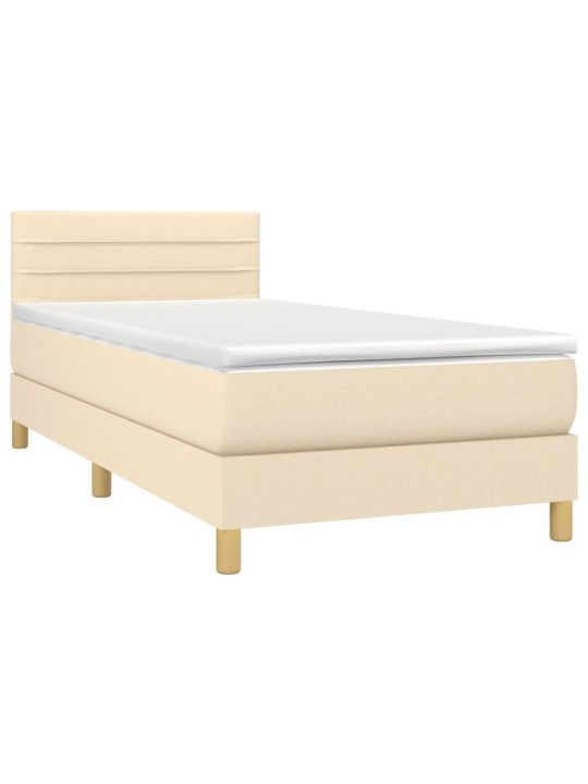 Box spring postel s matrací a LED krémová 100x200 cm textil