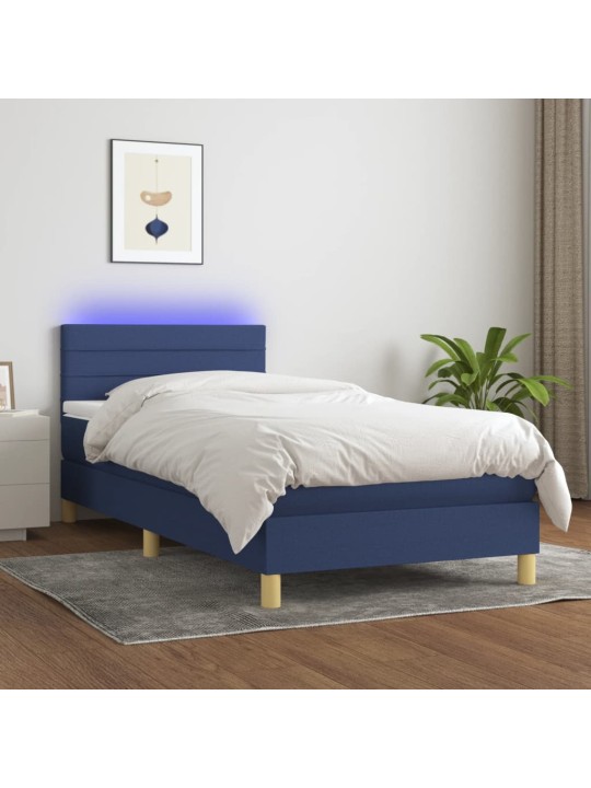 Box spring postel s matrací a LED modrá 100x200 cm textil