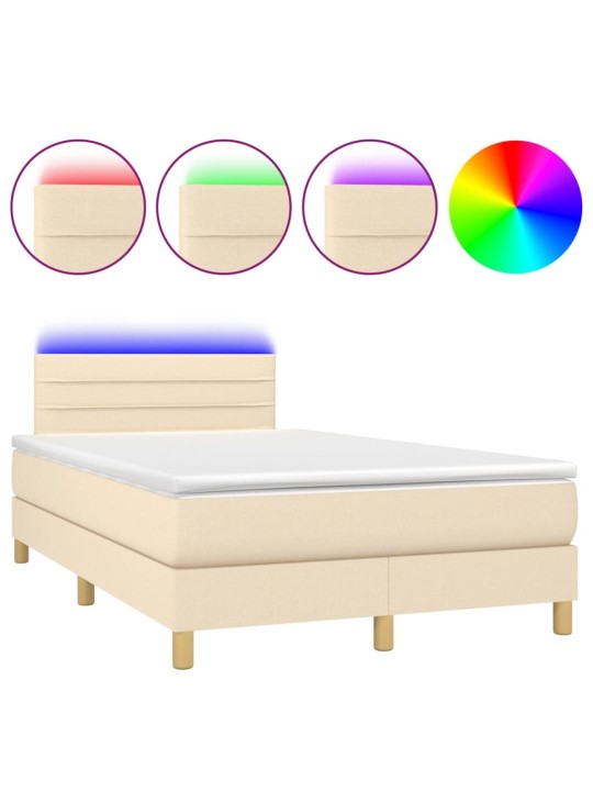 Box spring postel s matrací a LED krémová 120 x 200 cm textil