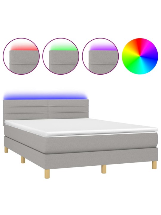 Box spring postel s matrací a LED světle šedá 140x190 cm textil