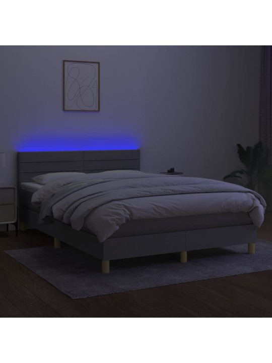 Box spring postel s matrací a LED světle šedá 140x190 cm textil