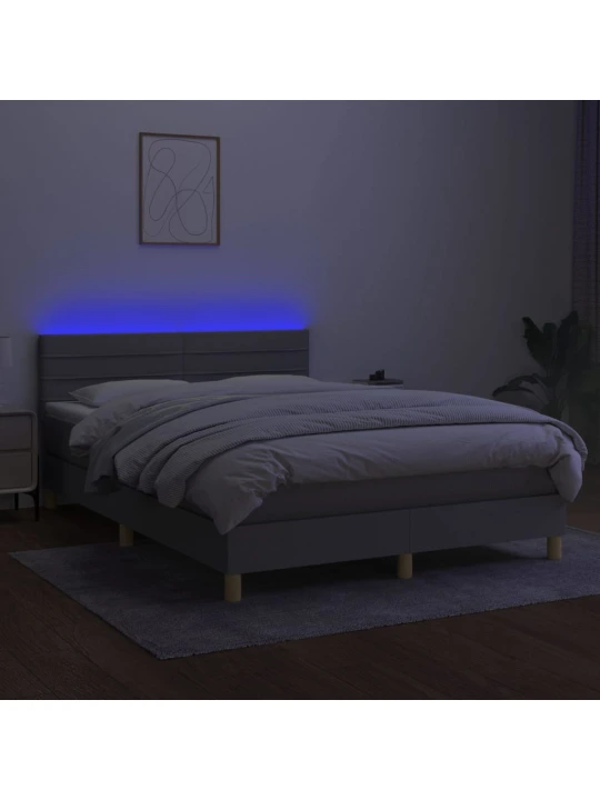 Box spring postel s matrací a LED světle šedá 140x190 cm textil