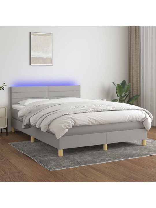 Box spring postel s matrací a LED světle šedá 140x190 cm textil