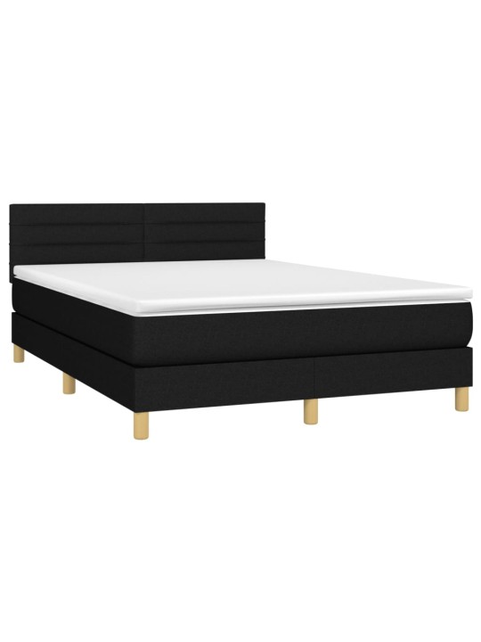 Box spring postel s matrací a LED černá 140x190 cm textil