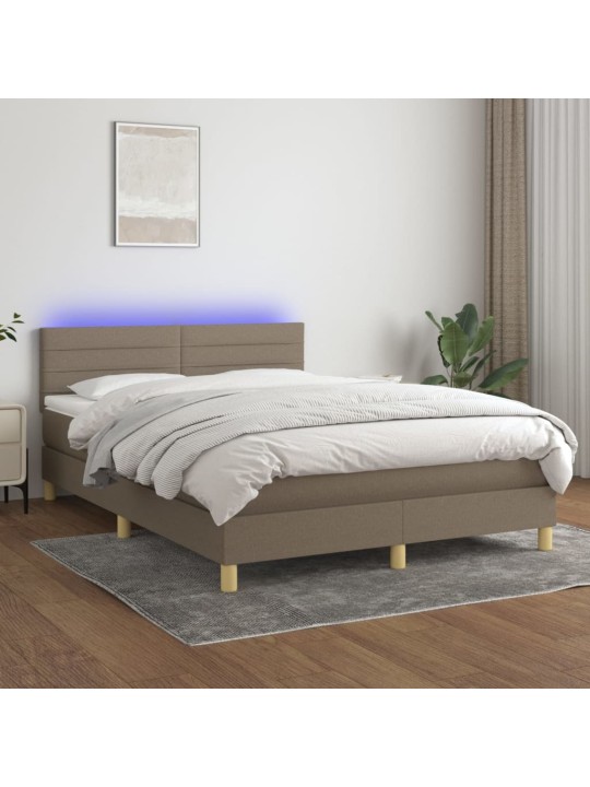 Box spring postel s matrací a LED taupe 140x190 cm textil