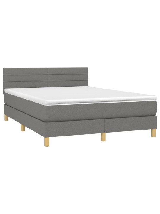 Box spring postel s matrací a LED tmavě šedá 140x200 cm textil
