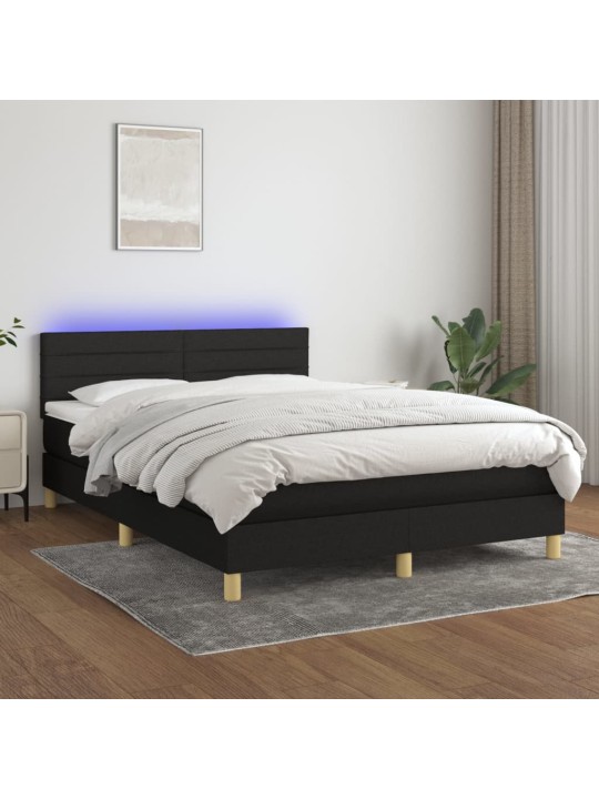 Box spring postel s matrací a LED černá 140x200 cm textil