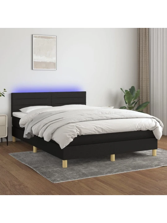 Box spring postel s matrací a LED černá 140x200 cm textil